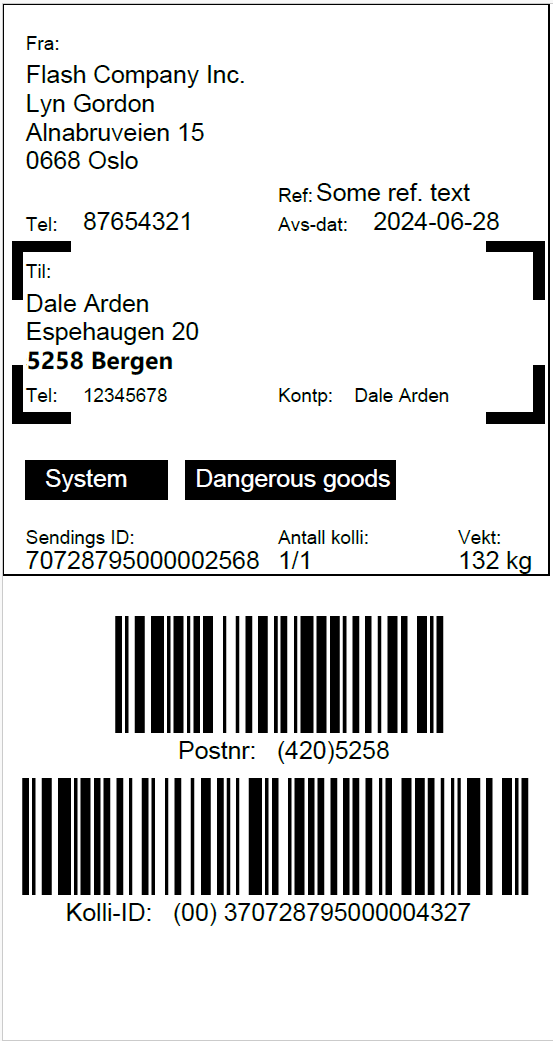 example label with dangerous goods